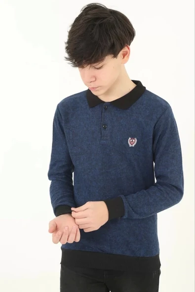 Çocuk Selanik Yaka Nakışlı Kazak - Lacivert - 3