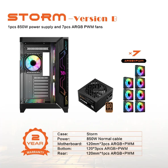GAMEAGLE STORM BİLGİSAYAR KASASI + 850W +80 POWER + SIVI SOĞUTMA (SİYAH) - 3