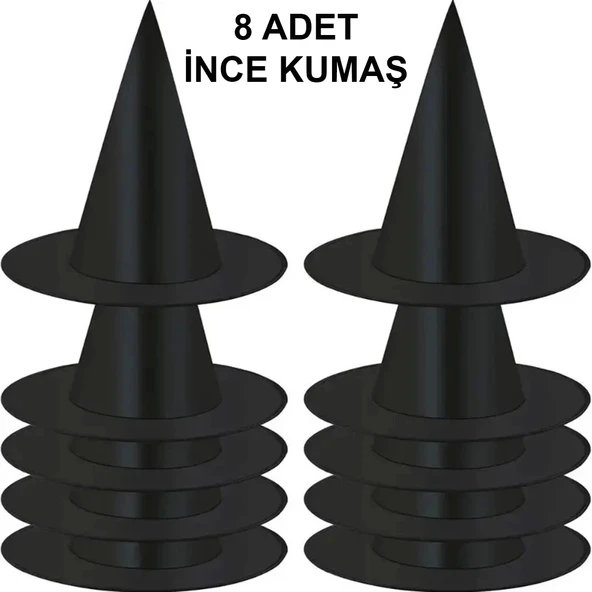 8 Adet Siyah Cadı Şapkası – Yetişkin  Çocuk Kostüm Aksesuarı ürün görseli