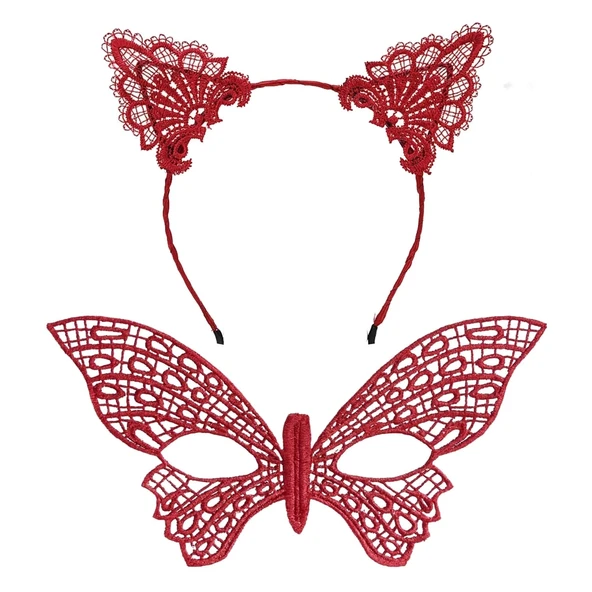 Gösterişli Kırmızı Dantel Maske Ve Taç Seti 7 No – Masquerade Ve Davetler İçin - Resim 2