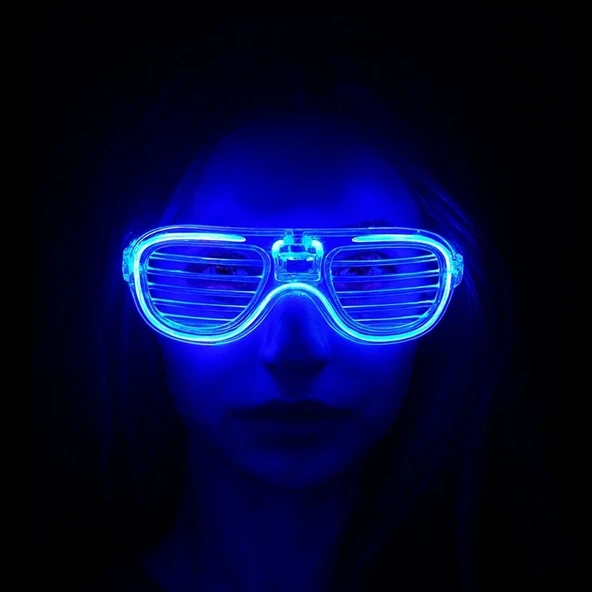 Mavi Led Işıklı Parti Gözlüğü - Neon Glow Şerit Gözlük 3 Modlu - Resim 3