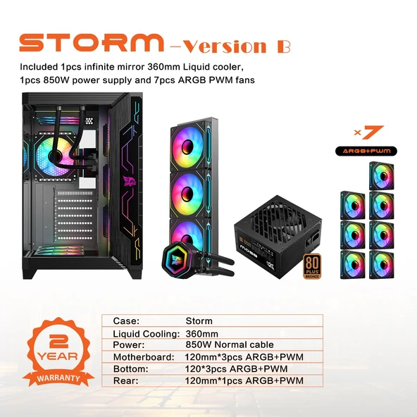 GAMEAGLE STORM BİLGİSAYAR KASASI / 850W+ 80POWER / SIVI SOĞUTMA (BEYAZ) - Resim 8