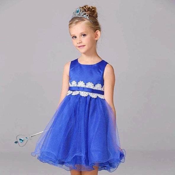 Karlar Ülkesi Elsa Mavi Kalpli Taç Ve Mavi Asa Seti Çocuk Boy - Resim 7