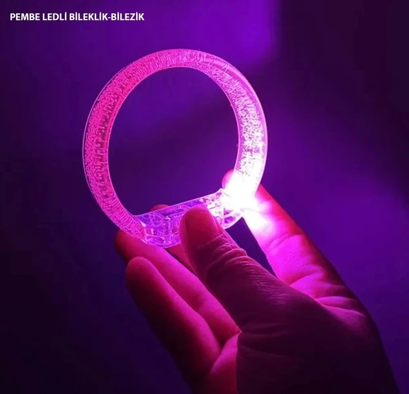 Pembe Led Işıklı Baskı Yapılabilen Pilli Bileklik Bilezik 1,5 Cm Genişlik - 1