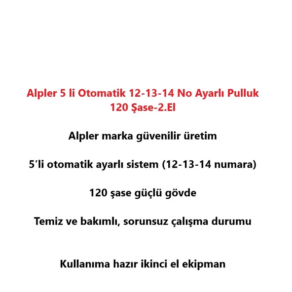 ALPLER 5'Lİ OTOMATİK PULLUK 12-13-14 NO AYARLI 120x120 ŞASE-2017 - Resim 2