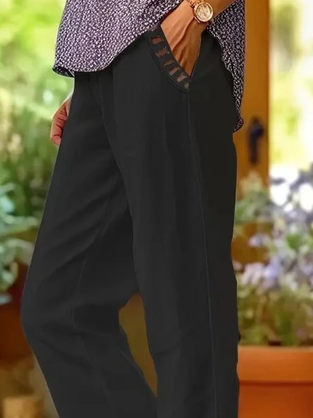 Lucky Life Kadın Beli Lastikli Bağcıklı Cep Ve Pantolon Ucu Güpür Detaylı Pantolon ürün görseli 1