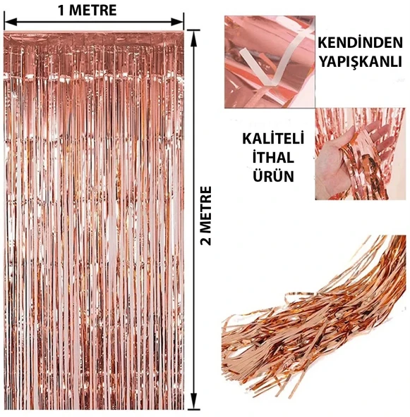 Rose Gold Püsküllü Kapı Perdesi - Parti, Bekarlığa Veda, Doğum Günü 1x2 M - 1