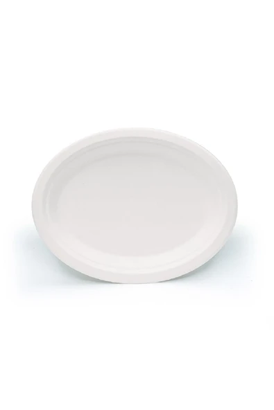 Ekolojik 24 Kişilik Parti Piknik Sofra Sunum Seti - 28x20 Cm. Oval Tabak Bardak Çatal Kaşık Takımı - 3