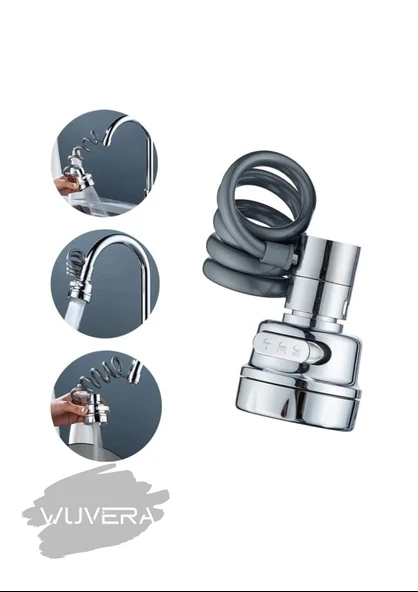 Wuvera 3 Fonksiyonlu Krom Musluk Başlığı – Uzayabilir Hortumlu, Döner Başlıklı Su Tasarruflu Başlık - Resim 4