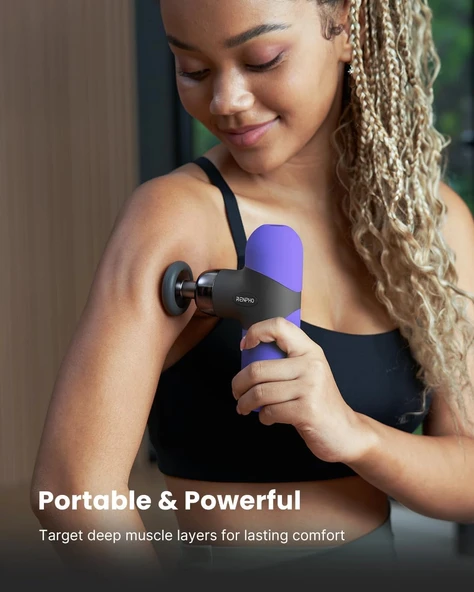 RENPHO Mini Isıtmalı Termal Masaj Cihazı, Derin Doku Perküsyon - Mor - 3