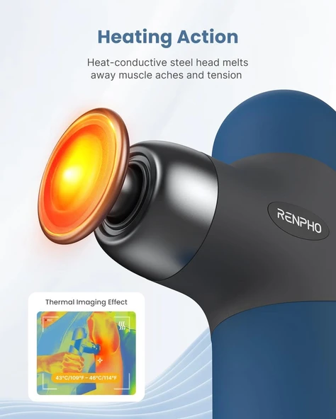 RENPHO Mini Isıtmalı Termal Masaj Cihazı, Derin Doku Perküsyon - Lacivert - 4