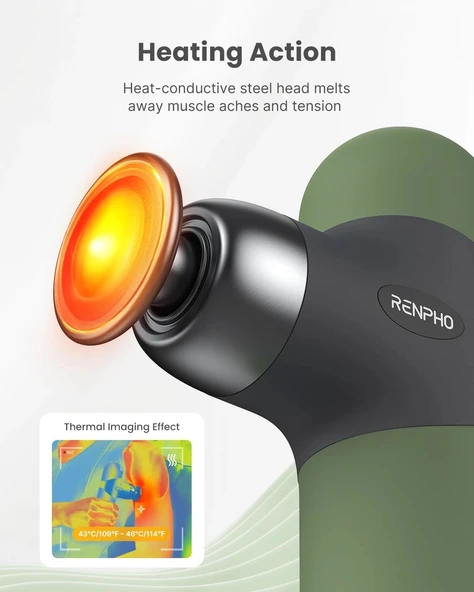 RENPHO Mini Isıtmalı Termal Masaj Cihazı, Derin Doku Perküsyon - Zeytin Yeşili - 2