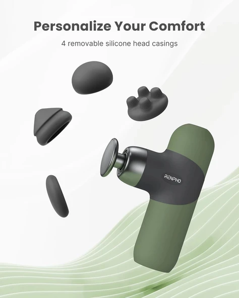 RENPHO Mini Isıtmalı Termal Masaj Cihazı, Derin Doku Perküsyon - Zeytin Yeşili - 3