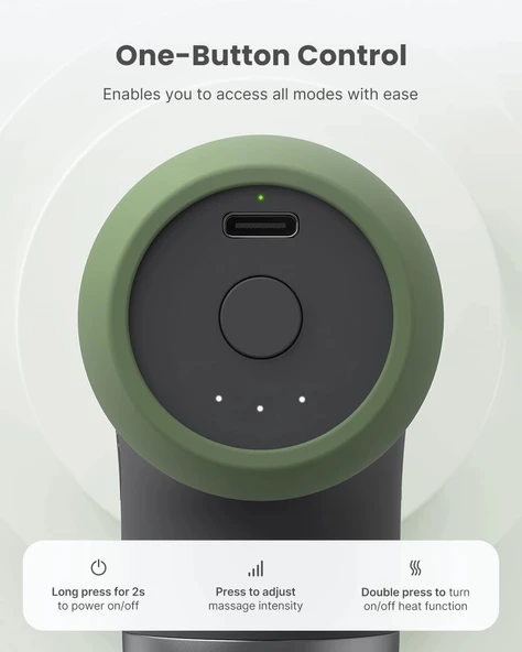 RENPHO Mini Isıtmalı Termal Masaj Cihazı, Derin Doku Perküsyon - Zeytin Yeşili - 6