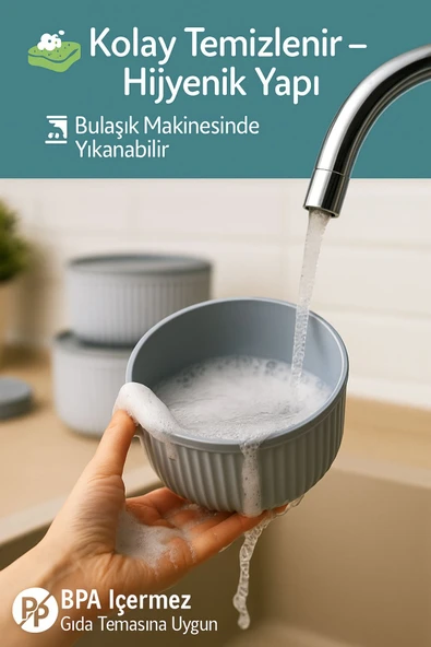 4'lü Kapaklı Gıda Saklama Kabı Seti – Mikrodalga ve Difrize Uygun - 5