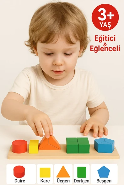3D Ahşap Geometrik Bloklar – Renkli Eğitici Şekillerle Motor Beceriler ve Koordinasyon Oyunu