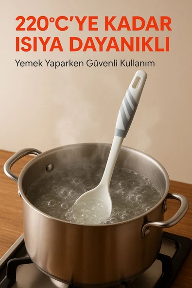 Modern Tasarım Kaşık Pişirme ve Servis Seti – 220°C Isıya Dayanıklı Beyaz - 2