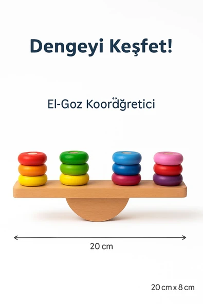 Ahşap Denge Oyunu – Renkli Halkalı Eğitici Motor Beceri ve Koordinasyon Geliştirici - 8