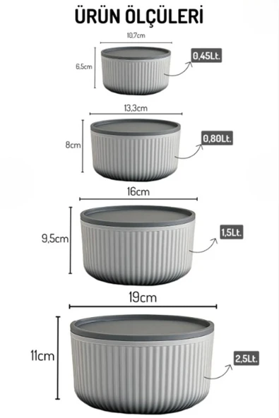 4'lü Kapaklı Gıda Saklama Kabı Seti – Mikrodalga ve Difrize Uygun - 8