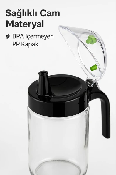 660 ml Şeffaf Cam Yağdanlık – Zeytinyağı, Sirke, Nar Ekşisi İçin İdeal Siyah - 5
