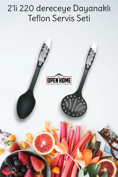 2'li Beyaz Yanmaz Yapışmaz Teflon Servis Seti 220 ° Dayanıklı  Kevgir & Kaşık