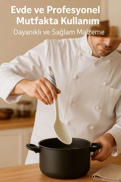 Modern Tasarım Kaşık Pişirme ve Servis Seti – 220°C Isıya Dayanıklı Beyaz - 4