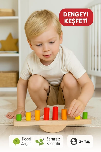 Ahşap Denge Kulesi – Renkli Silindirli Eğitici Motor Beceri ve Koordinasyon Oyunu