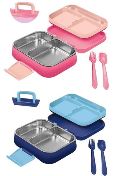 Kulplu Beslenme Kabı 1 Litre Sızdırmaz Contalı Paslanmaz Çelik Bölmeli Sızdırmaz Yemek Saklama Kabı - 2