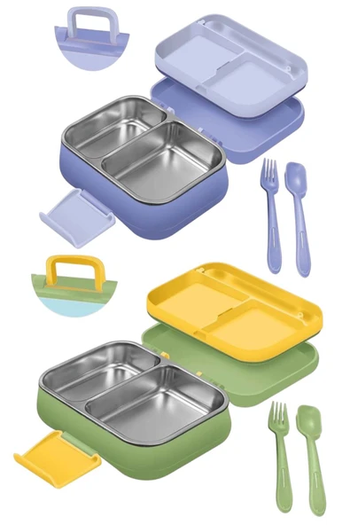 Kulplu Beslenme Kabı 1 Litre Sızdırmaz Contalı Paslanmaz Çelik Bölmeli Sızdırmaz Yemek Saklama Kabı - 3