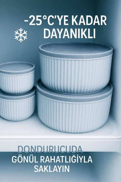 4'lü Kapaklı Gıda Saklama Kabı Seti – Mikrodalga ve Difrize Uygun - 3