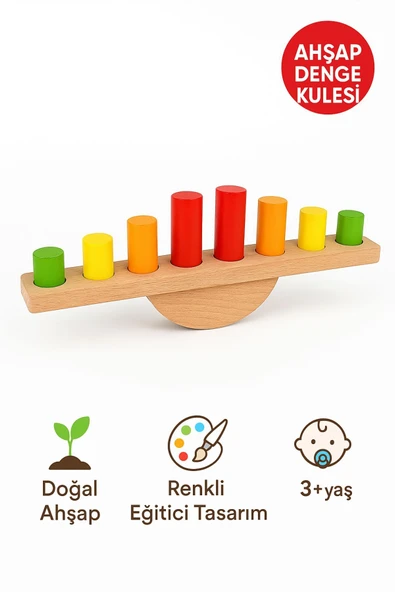 Ahşap Denge Kulesi – Renkli Silindirli Eğitici Motor Beceri ve Koordinasyon Oyunu - 7