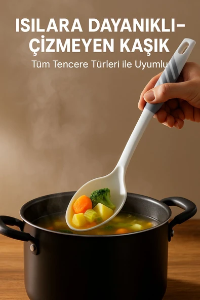 Modern Tasarım Kaşık Pişirme ve Servis Seti – 220°C Isıya Dayanıklı Beyaz
