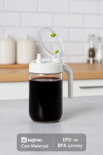 660 ml Şeffaf Cam Yağdanlık – Zeytinyağı, Sirke, Nar Ekşisi İçin İdeal Beyaz - 2