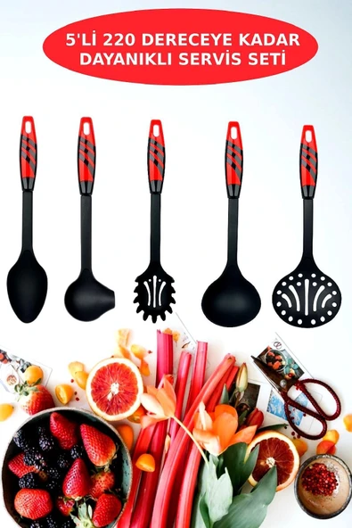 5’li Modern Tasarım Pişirme ve Servis Seti – 220°C Isıya Dayanıklı Kırmızı