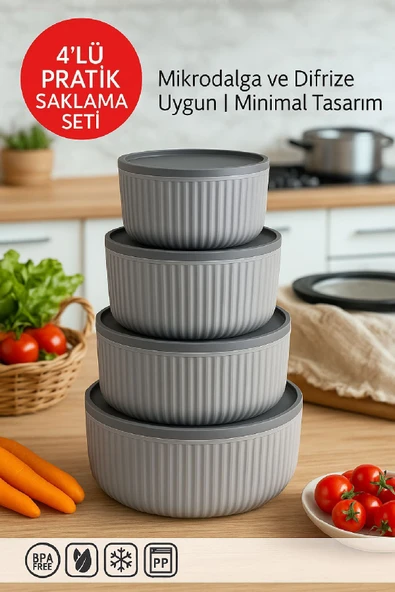 4'lü Kapaklı Gıda Saklama Kabı Seti – Mikrodalga ve Difrize Uygun
