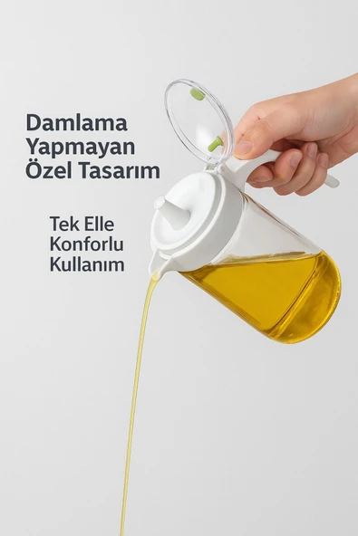 660 ml Şeffaf Cam Yağdanlık – Zeytinyağı, Sirke, Nar Ekşisi İçin İdeal Beyaz - 3