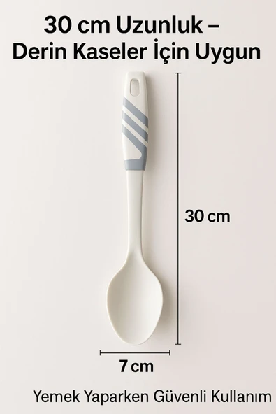 Modern Tasarım Kaşık Pişirme ve Servis Seti – 220°C Isıya Dayanıklı Beyaz - 3