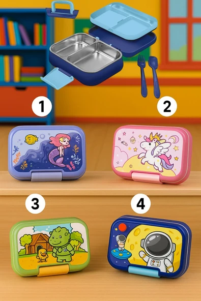 Kulplu Beslenme Kabı 1 Litre Sızdırmaz Contalı Paslanmaz Çelik Bölmeli Sızdırmaz Yemek Saklama Kabı