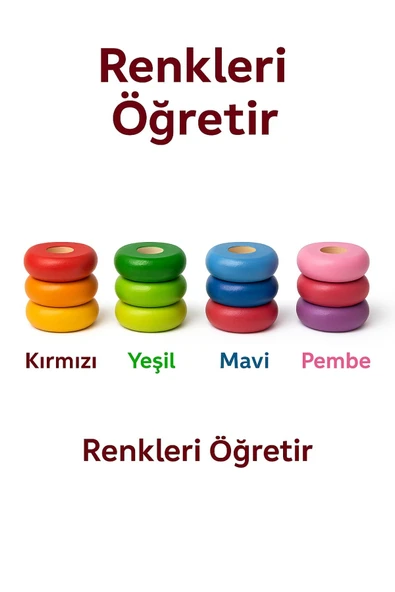 Ahşap Denge Oyunu – Renkli Halkalı Eğitici Motor Beceri ve Koordinasyon Geliştirici - 5