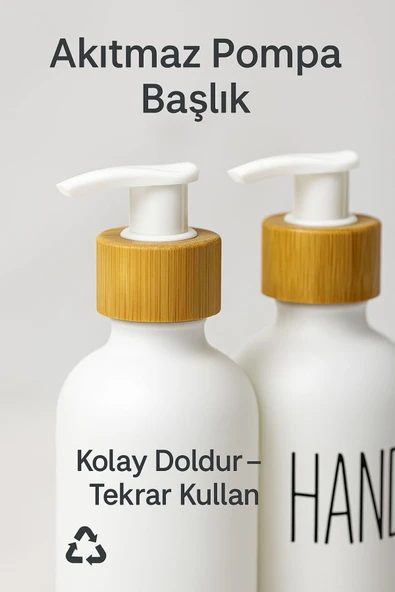 2’li Sabunluk Seti Bambu Kapaklı Çok Amaçlı Sıvı Sabun ve Deterjan Şişesi 500 ml - 7