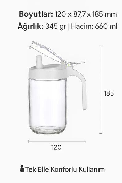 660 ml Şeffaf Cam Yağdanlık – Zeytinyağı, Sirke, Nar Ekşisi İçin İdeal Beyaz - 5