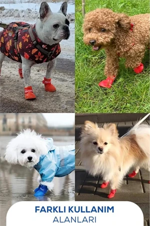 Kedi ve Köpekler İçin Pati Ayakkabısı, Silikon Kaymaz Taban Cırt Cırtlı Pati Ayakkabısı - 6