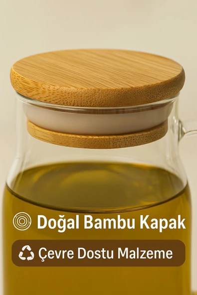 2’li Cam Yağlık Sirkelik Seti 200 ml Ölçülü Borosilikat Cam Yağdanlık + Bambu Stand - 6