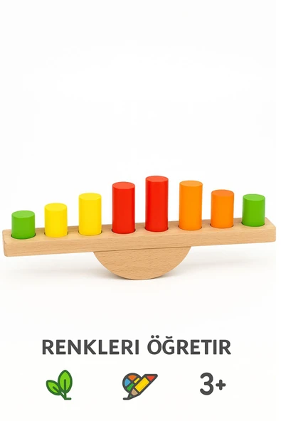 Ahşap Denge Kulesi – Renkli Silindirli Eğitici Motor Beceri ve Koordinasyon Oyunu - 6