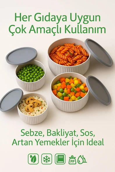 4'lü Kapaklı Gıda Saklama Kabı Seti – Mikrodalga ve Difrize Uygun - 7