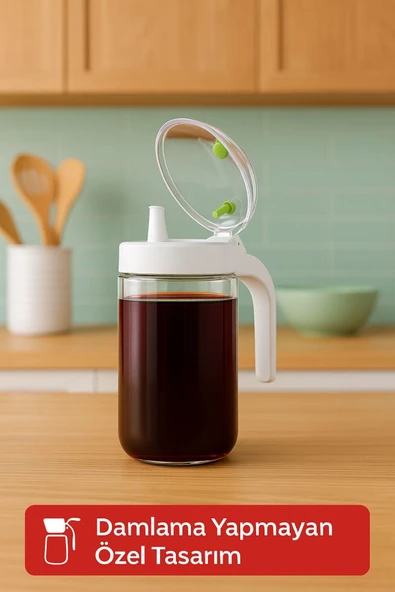 660 ml Şeffaf Cam Yağdanlık – Zeytinyağı, Sirke, Nar Ekşisi İçin İdeal Beyaz - 4
