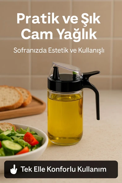 660 ml Şeffaf Cam Yağdanlık – Zeytinyağı, Sirke, Nar Ekşisi İçin İdeal Siyah