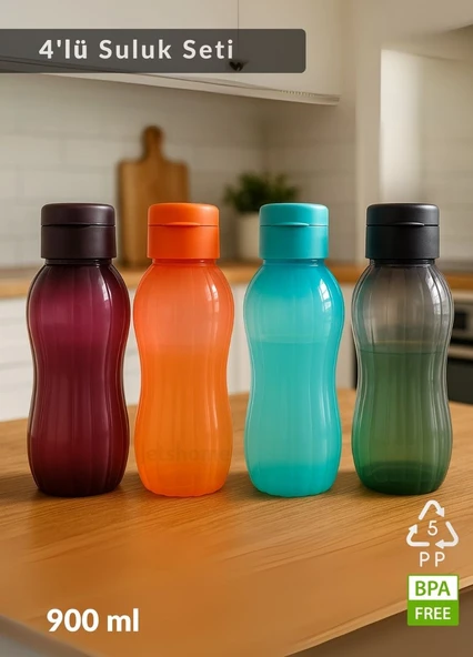 Suluk 4'lü Set Su Şişesi BPA Free Okul Suluğu PP-5 Suluk Spor Okul Ofis Suluğu 900 ml ürün görseli