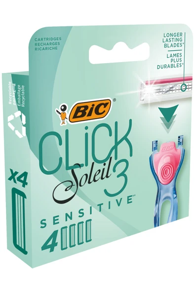 Bic Soleil Click Sensitive 4 lü Yedek Kadın Tıraş Bıçağı-Yedek Kartuş - 4