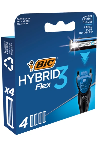 Bic Flex 3 Hybrid 3 Bıçaklı Erkek Tıraş Bıçağı, 1 Sap + 12 Yedek Başlık + Çanta 12 Aylık Paket - 4